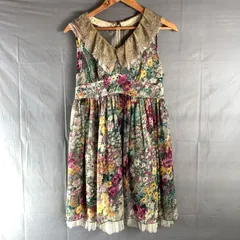 ロイスクレヨン Lois CRAYON ワンピース ノースリーブ 花柄プリント レース チュール シフォン 日本製 ベージュ系 グリーン系 Mサイズ 964793
