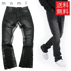 【送料無料】mnml B167 PAISLEY デニム パンツ フレアカット ブーツカット ブラック ペイズリー 黒 FLARE DENIM Black ミニマル