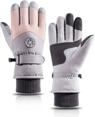 Karsaer スキー グローブ スノボー レディース 裏起毛 スキー手袋 メンズ バイクグローブ 冬 防寒 防風 防水 滑り止め スマホ対応 保温 厚手 登山 雪遊び 男女兼用G0025( グレー＆ピンク,  M)