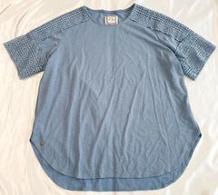 SALON Pixie Heart 　サロンピクシーハート　Tシャツ  ブラウス　トップス　半袖　肩 袖 レース  水色　ライトブルー　3L　ゆったり　大きめ　ストレッチ