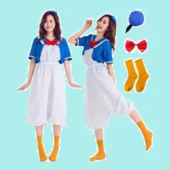 【在庫処分】[akaien] ハロウィン ドナルド コスプレ レディース 可愛い セーラー服 アヒル 仮装 コスチューム 衣装 大人用 海軍風 誕生日 文化祭 学園祭 演出服
