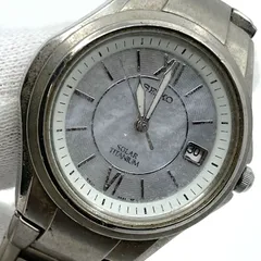 稼働品　SEIKO　セイコー　V182-0AA0　ソーラー腕時計　シェル文字盤　レディース　チタニウム