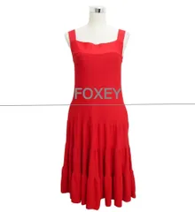 美品 FOXEY フォクシー ワンピース ドレス ノースリーブ スクエアネック フレア ロング丈 ミモレ丈 ストレッチ レッド サイズS/P レディース