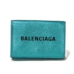BALENCIAGA バレンシアガ エブリデイ ミニ ウォレット 新ロゴ スナップボタン 札入れ カードケース コインケース ミニウォレット メタリックエフェクト ターコイズ 三つ折り財布 551921 00R1N 4260