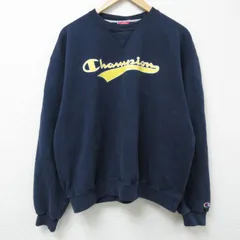 XL/古着 チャンピオン Champion 長袖 スウェット メンズ 00s ビッグロゴ クルーネック 紺 ネイビー 25feb26 中古 スエット トレーナー トッ