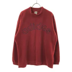 アディダス 90s デサント製 オールド ロゴ刺_ 長袖 スタンドカラー フリース トレーナー M-L レッド adidas プルオーバー メンズ