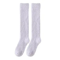 あったか 膝下丈 もこもこソックス レディース 厚手 無地 シンプル ふわふわ 靴下 冷え対策 部屋履き 両面起毛 ハイソックス 秋冬 黒 白 茶 紫 青 lg-006