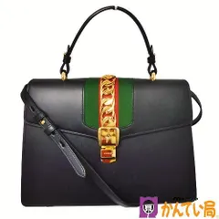GUCCI グッチ 431665 シルヴィ 2WAYショルダーバッグ ハンドバッグ シェリーライン ブラック レザー ゴールド金具 チェーンベルト レディース（金沢福久店 C23-320）