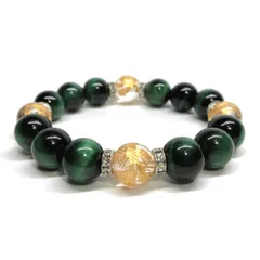 12mm 四神獣金彫水晶×グリーンタイガーアイ パワーストーン ブレスレット天然石 運気上昇 金運 健康運 お守り 青龍 白虎 玄武 朱雀 （シルバー）メンズ・レディース　男性・女性　数珠ブレス　開運  [6]