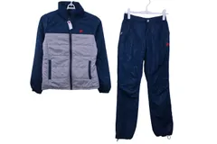 【美品】FILA GOLF(フィラゴルフ) ジャケットパンツ上下セット ネイビーグレー レディース M ゴルフ用品 2412-1084 中古
