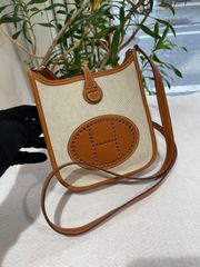 【美品】HERMES エルメス エヴリン TPM クシュベル×トワルアッシュ コニャック×ナチュラル シルバー金具 H刻印□ コンビ 中古 ショルダーバッグ メッセンジャーバッグ レディース 女性用 ブランド 本革 レザー エプソン ブラウン レア バック