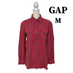 M【美品】【 GAP （ ギャップ ）】メンズ ネルシャツ フランネル調チェックシャツ Mサイズ 赤 長袖 スナップボタン 胸ポケット付き 吸水性コットン風 トラッド＆カジュアル 秋冬 重ね着レイヤード 普段着 アウトドア ユーティリティスタイル KKB2-8