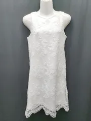 ◇ ⊂ ROYAL PARTY ロイヤルパーティー 刺繍 装飾 パール ノースリーブ ミニ ワンピース サイズF ホワイト系 レディース P  【1409090016479】