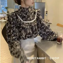 韓国♡レトロ花柄 シフォンバルーンスリーブ ブラウストップス おしゃれ 長袖