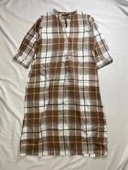 【213372】JOURNAL STANDARD ジャーナルスタンダード  レディース　チェック柄ワンピース　グラスネック調　7分丈　袖口ボタン　サイズ：レディースL相当  ・ ブラウン