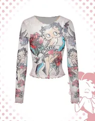 Betty Boop　ベティちゃん　シアートップス　シアーシャツ　透け感　セクシー　ファッション　ベティブープ　可愛い　アメコミ　キャラクター　レトロ　ギフト　プレゼント　海外製品のサムネイル