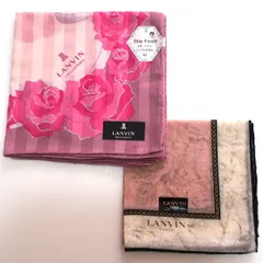 未使用品 2枚セット ランバン LANVIN ハンカチ 花柄 ピンク ベージュ シール付き