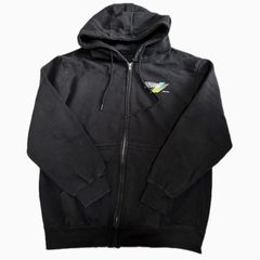 送料無料★即決★ 企業 ロゴ入り ブラック 黒 ジップアップパーカー シンプル デザイン フード付 胸元 ワンポイント ストリート