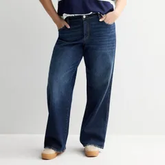 【送料無料】 エスオー レディース デニムパンツ ボトムス Juniors' Plus Size SO Low-Rise Wide Leg Baggy Jeans Dark Blue