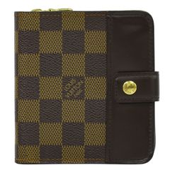 本物 ルイヴィトン LOUIS VUITTON LV コンパクト ジップ ダミエ エベヌ 折財布 ブラウン N61668 ビトン 財布 ウォレット 中古 【フォロー割】
