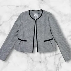 EMMA JAMES ノーカラージャケット ツイード風 モノトーン 13号 Lサイズ相当 ブラック×ホワイト 入学式 卒業式 セレモニー