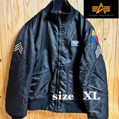 【古着】ALPHA(アルファ)フライトジャケット XL 黒 ワッペン ミリタリー