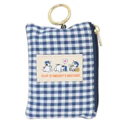 【メール便】スヌーピー キーケース＆定期入れ パスポーチ リール付き オラフ ネイビーチェックシリーズ ピーナッツ マリモクラフト キー＆パスポーチ ICカードケース 鍵ケース キャラクター グッズ 