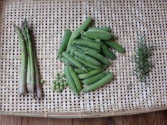 【農薬・化学肥料不使用】朝採れ　うすい豆(グリンピース)　300ｇ、アスパラ120ｇ、ローズマリー2本