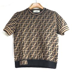 FENDI フェンディ ズッカ柄 半袖ニット ブラウン ブラック FZY702 A5QG 42 レディース 中古