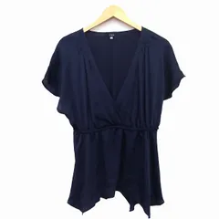 ボッシュ BOSCH カットソー チュニック 無地 シンプル ライン 透け感 半袖 Vネック ペプラム タック 38 ネイビー 紺 /HT30