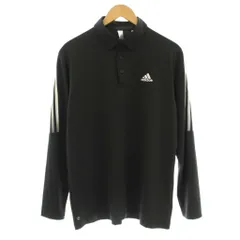 アディダス adidas ポロシャツ カットソー 長袖 ストライプ ロゴ O 黒 ブラック HA3125 /KU