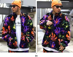 アウター 長袖 ボア フリース ブルゾン 人気 メンズ 春秋冬用 全2色 大きいサイズ ハフ ボアフリース ジャケット 防寒着 おしゃれ 派手 総柄 大麻 マリファナ ヘンプ ロゴ b系 ヒップホップ ファッション スケート ストリート系 FL00191