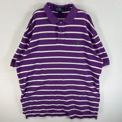 古着 90's/90年代 ポロバイラルフローレン Polo by Ralph Lauren 半袖 ポロシャツ ワンポイント ロゴ 刺繍 2ボタン 大きいサイズ XL  パープル系 ボーダー メンズ