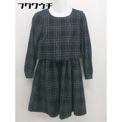 ◇ earth music&ecology バックジップ チェック ウエストゴム 長袖 膝丈 ワンピース サイズS ブラック マルチ レディース  【中古】 【1112080006410】