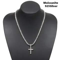 モアッサナイト テニスネックレス Moissanite モアサナイトクロスペンダントセット シルバー .925Silver ３mm ５０cm 16.5カラット