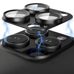 OAproda カメラフィルム iPhone 15Pro/15Pro Max/14Pro 用 カメラカバー レンズ保護 【アルミ合金一体感】強化ガラス 9H 耐衝撃 黒縁 露出オーバー防止 15プロ・15プロマックス用 カメラ保護カバー 粘着性強い 貼り