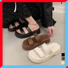 新品 厚底サンダル レディース ベルトフラット 美脚 リゾート 黒 韓国トレンド 春夏 【送料無料】