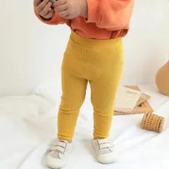 ☆ マスタード ☆ 100CM ☆ キッズ リブパンツ ストレッチパンツ キッズ リブパンツ ボトムス 長ズボン コットン素材 レギンス レギパン ロングパンツ パンツ ズボン 男の子 女の子 ウェストゴム 動きやすい 快適 シンプル 無地 伸縮性