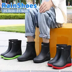 ブラック レインブーツ メンズ ブーツ 完全防水 レインシューズ ブーツ ショート 丈 アウトドア 釣り 防寒 防水 長靴 防滑 雨^bm1266^のサムネイル