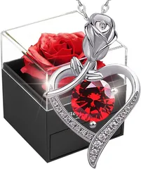 Laluna ソープフラワー バラ ネックレス プリザーブドフラワー レディース シルバー925 女性用ギフト 造花 薔薇 ジュエリー 純銀製(レッドローズ)