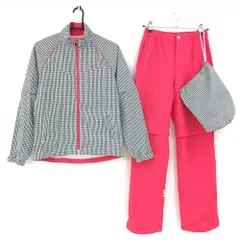 【美品】アディダス レインウェア(2WAYジャケット×パンツ) 白×黒 パンツピンク 袖着脱可  レディース M/M ゴルフウェア adidas