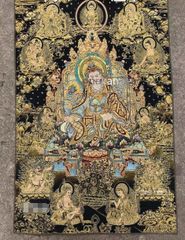 美品 掛け軸 雅鳳作 紺紙 阿弥陀三尊両大師 共箱 仏教