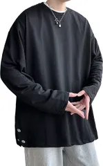 Fasshonrida ロングtシャツ メンズ 無地 長袖tシャツ カジュアル シンプル トップス オシャレ( #33：ブラック,  2XL)