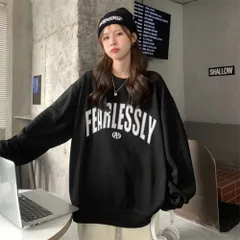 ☆ ブラック ☆ Mサイズ ☆ カジュアルトップス ロゴ BF風 トップス ロゴ トレーナー レディース 長袖 スウェット プルオーバー スエット ゆったり クルーネック 春秋冬 おしゃれ オシャレ カジュアル カットソー かわいい 可愛い カジュアルトップス