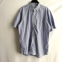 dry easy care shirt半袖シャツXLブルー青ストライプ襟付きLL