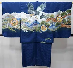 七五三 五歳 男児 羽織・着物・襦袢3点セット 豪華絢爛 鷹 濃紺地 お仕立て無料 祝着 NO38818-2