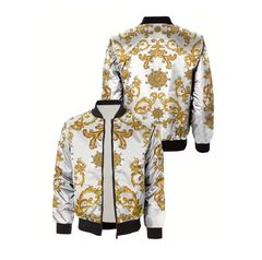 美品】仏教 装飾的ボンバージャケット ナイロンジャケット ゴールド 