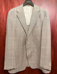MADE IN ITALY製 CORNELIANI 千鳥格子チェック柄リネンコットンテーラードジャケット ベージュ×ピンク 52サイズ
