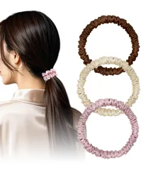 【数量限定】ヘアゴム 髪にやさしく跡がつかない 髪留め シュシュ3個セット 高弾性 大人おしゃれ シルク 100％髪ゴム (ピンク・ベージュ・コーヒー) 天然シルク シュシュ Koommonヘアゴム