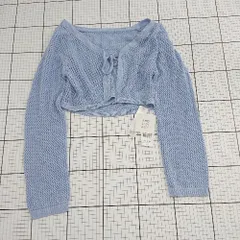 ◇ ⊂　美品 GLOBAL WORK グローバルワーク 透け編み 長袖 メッシュリボンカーディガン サイズF ブルー系 レディース E  【1508250007446】
